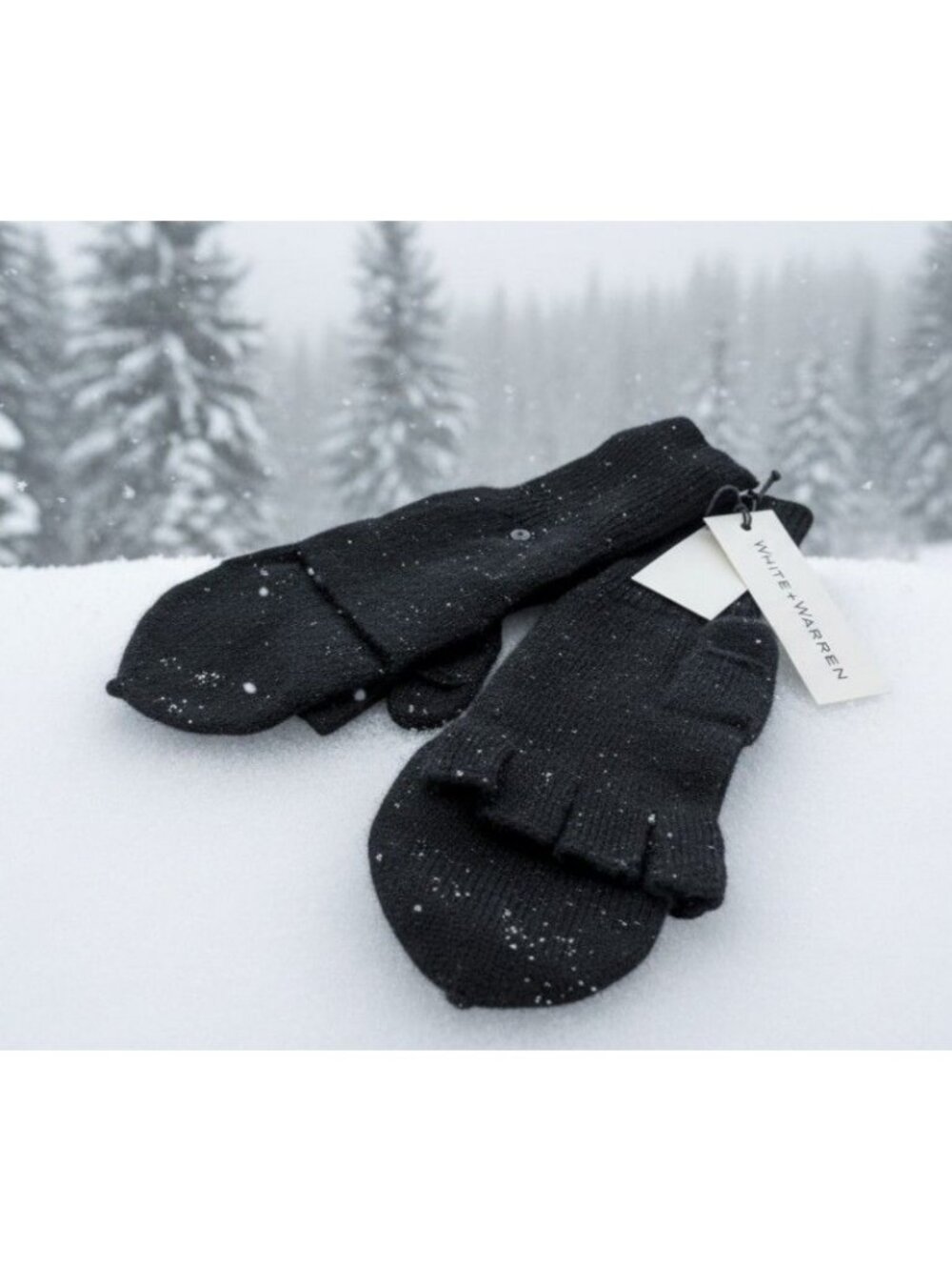 White + Warren 100% Cashmere Pop Top Gloves Black New W/ Tags!!